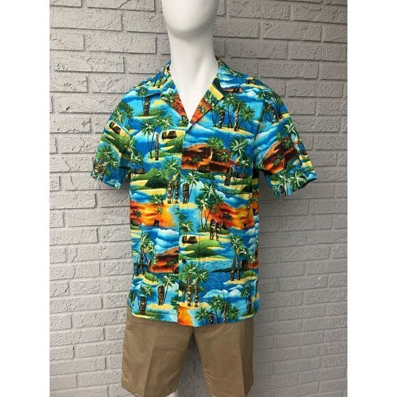 RJC Men Multi Color Short Sleeve Hawaiian Shirt Size L - Picture 1 of 9